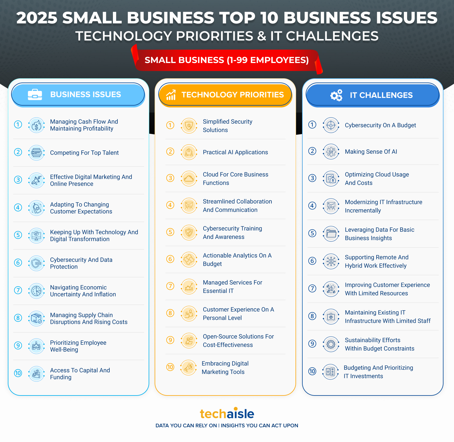 2025 top10 smallbusiness it priorities business issues techaisle infographic